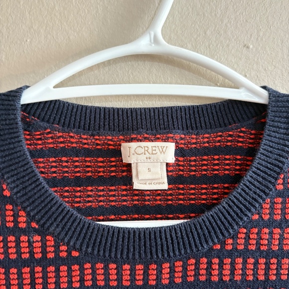 $19❄️ J. Crew Navy & Orange Light Weight Cotton 3/4 Sleeve Crewneck Sweater - Picture 5 of 15